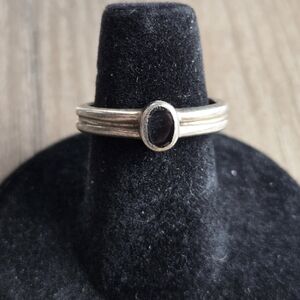 VTG Native American 925 Stamped Black Onyx Minimalist Open Band Ring 5.5